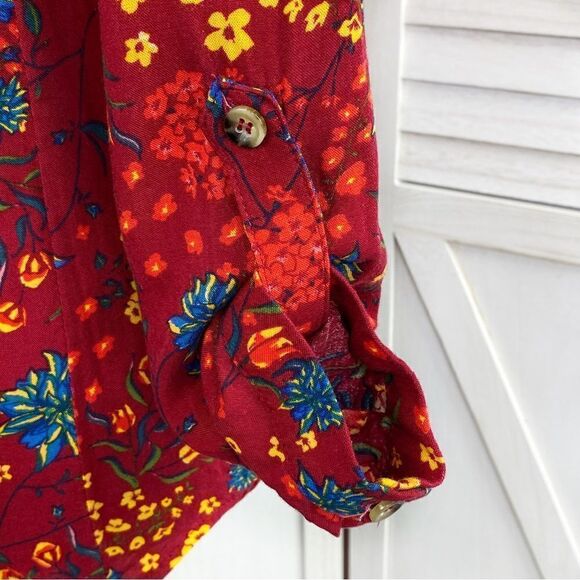 Maeve by Anthropologie Floral Pintuck Pleat Shirt Red XS - Picture 9 of 16